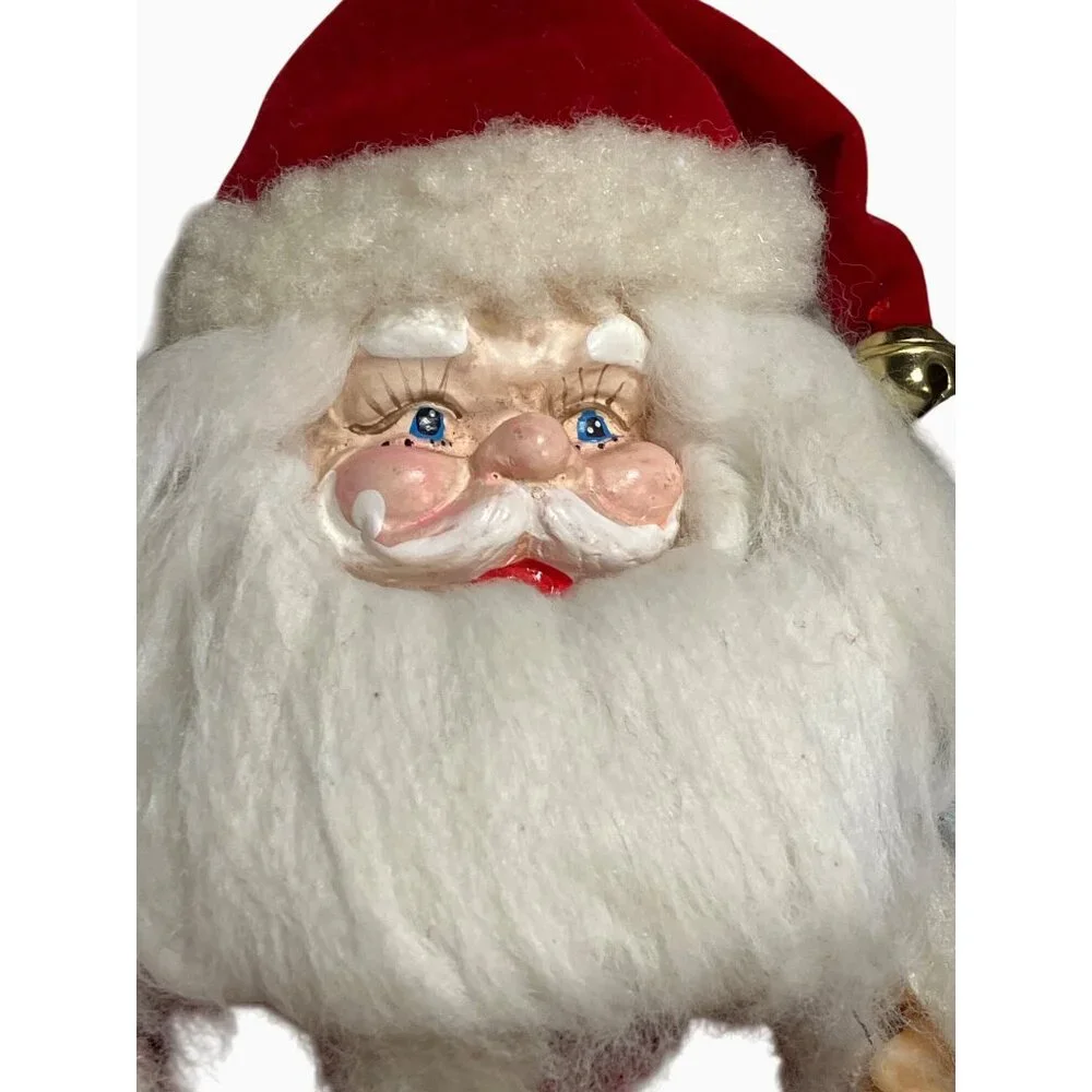 Santa Claus Doll Vintage Ornament With Teddy Bear & Bell